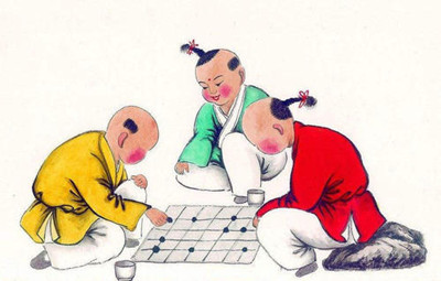 两个青年学棋