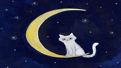 屋顶上的猫和月亮