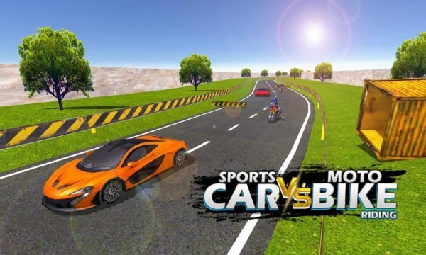 Sports Car vs Moto Bike Riding