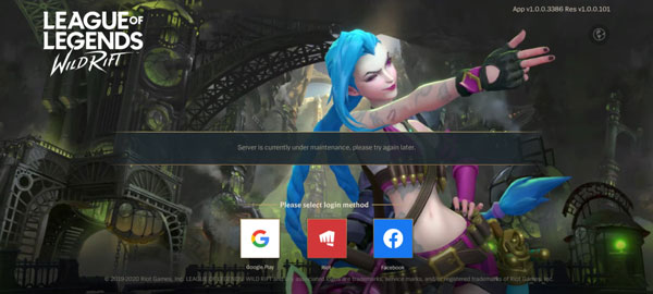 LOL手游Server is currently under maintenance,please try again