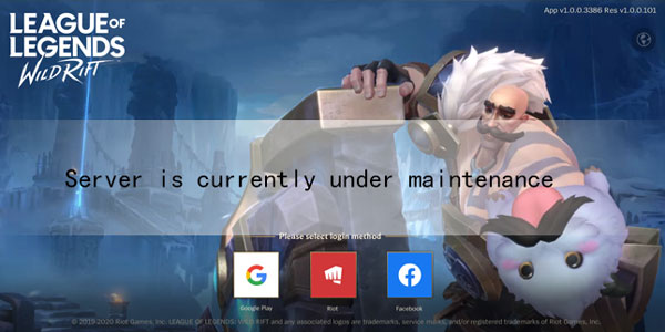 LOL手游Server is currently under maintenance,please try again
