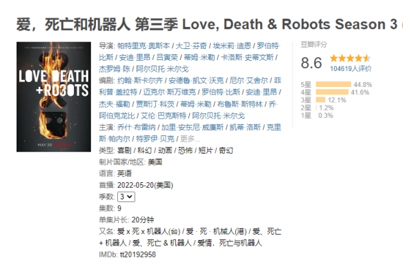 爱死亡和机器人第三季豆瓣评分多少 爱死亡和机器人第三季豆瓣解析